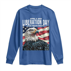 Liberation Day April 2 2025 Long Sleeve Shirt Fair Trade Patriotic American Eagle USA Flag TS02 Royal Blue Print Your Wear