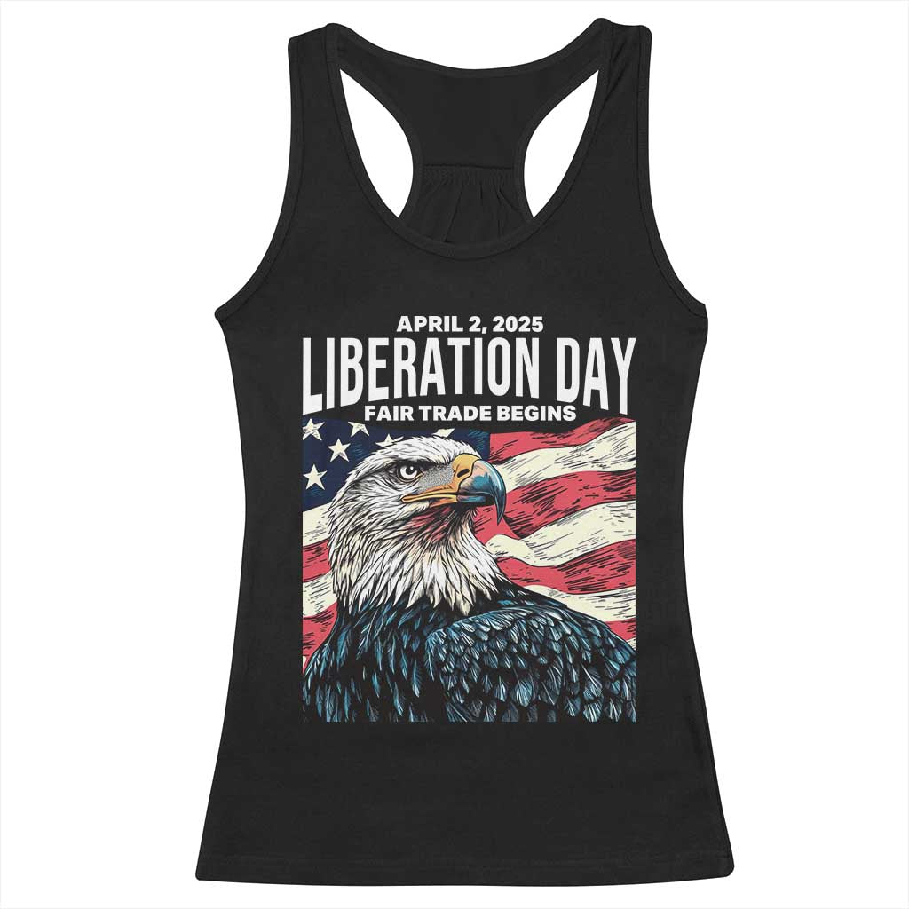 Liberation Day April 2 2025 Racerback Tank Top Fair Trade Patriotic American Eagle USA Flag TS02 Black Print Your Wear