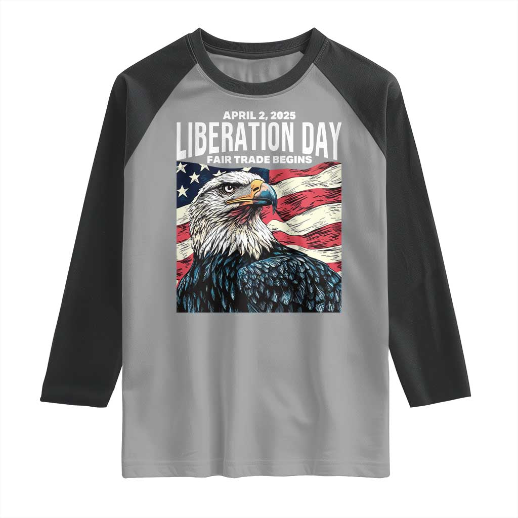 Liberation Day April 2 2025 Raglan Shirt Fair Trade Patriotic American Eagle USA Flag TS02 Sport Gray Black Print Your Wear