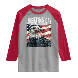 Liberation Day April 2 2025 Raglan Shirt Fair Trade Patriotic American Eagle USA Flag TS02 Sport Gray Red Print Your Wear