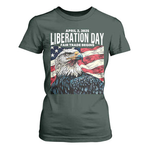 Liberation Day April 2 2025 T Shirt For Women Fair Trade Patriotic American Eagle USA Flag TS02 Dark Forest Green Print Your Wear