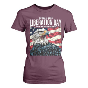 Liberation Day April 2 2025 T Shirt For Women Fair Trade Patriotic American Eagle USA Flag TS02 Maroon Print Your Wear