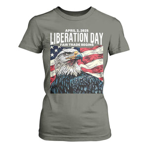 Liberation Day April 2 2025 T Shirt For Women Fair Trade Patriotic American Eagle USA Flag TS02 Military Green Print Your Wear