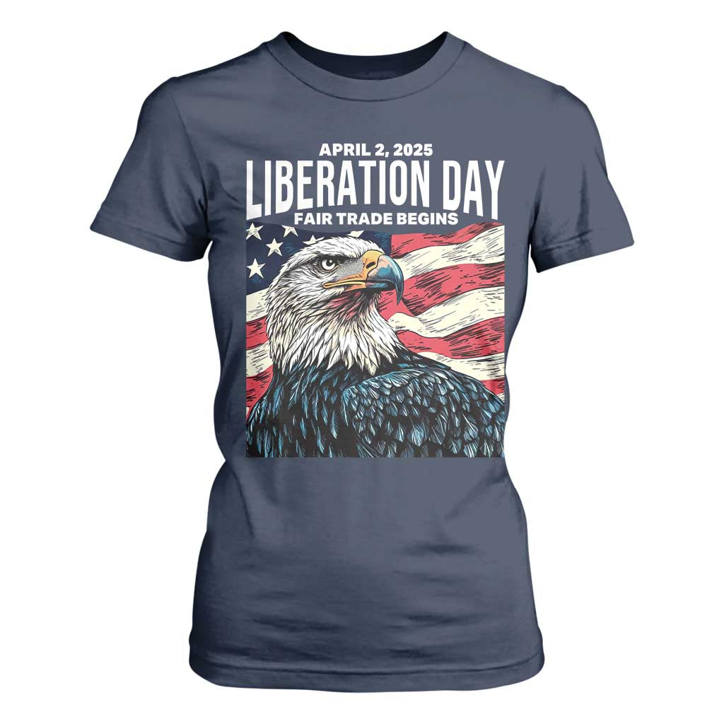 Liberation Day April 2 2025 T Shirt For Women Fair Trade Patriotic American Eagle USA Flag TS02 Navy Print Your Wear