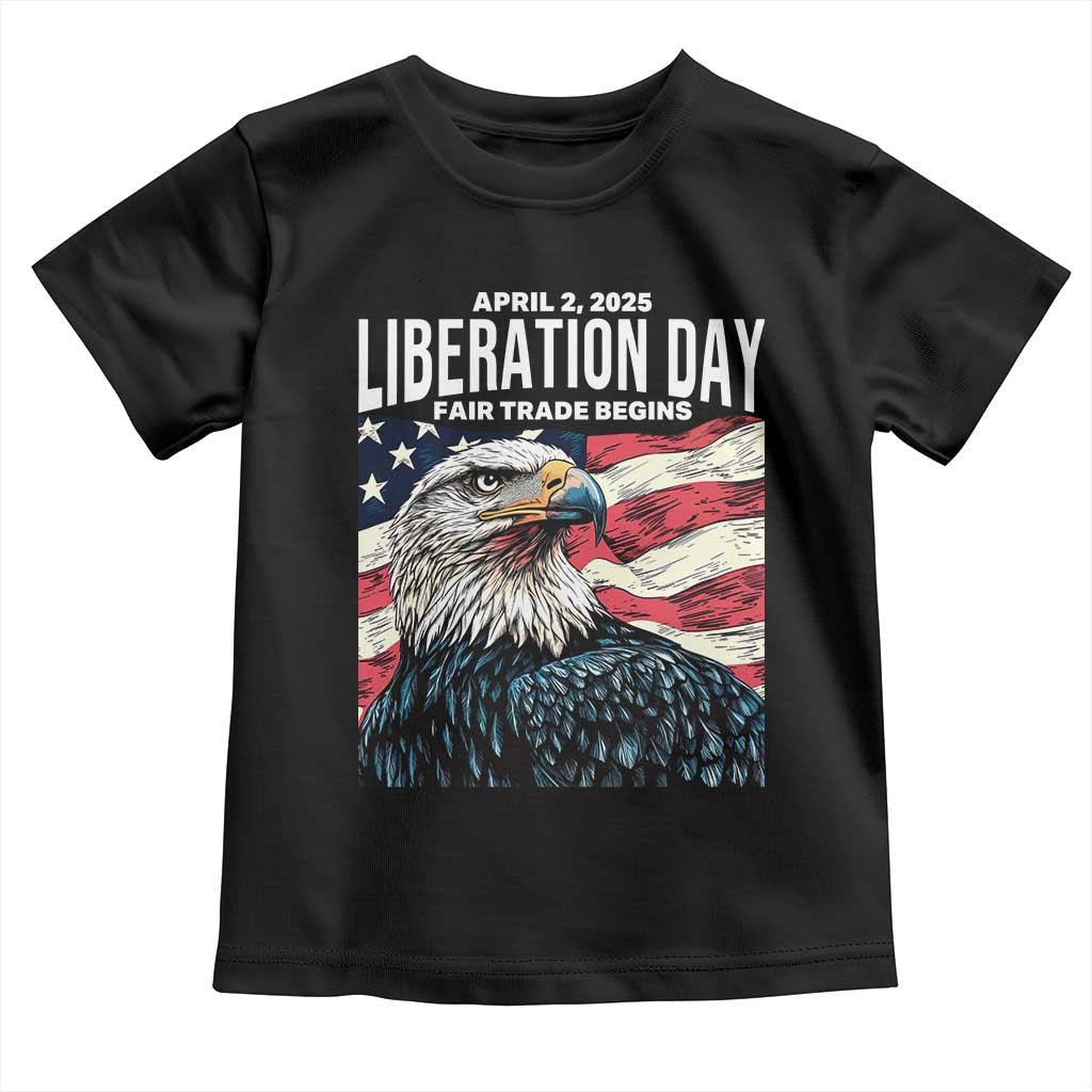 Liberation Day April 2 2025 Toddler T Shirt Fair Trade Patriotic American Eagle USA Flag TS02 Black Print Your Wear