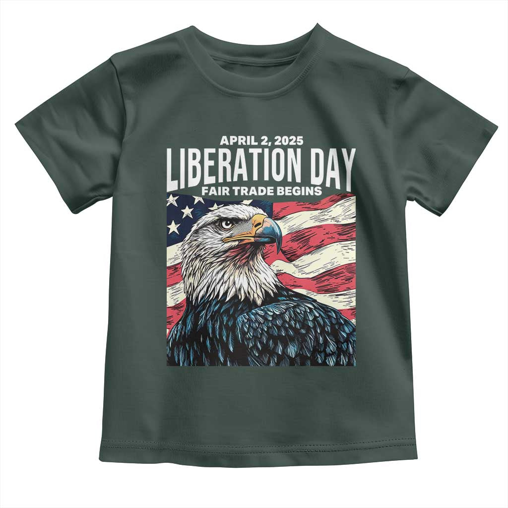 Liberation Day April 2 2025 Toddler T Shirt Fair Trade Patriotic American Eagle USA Flag TS02 Dark Forest Green Print Your Wear
