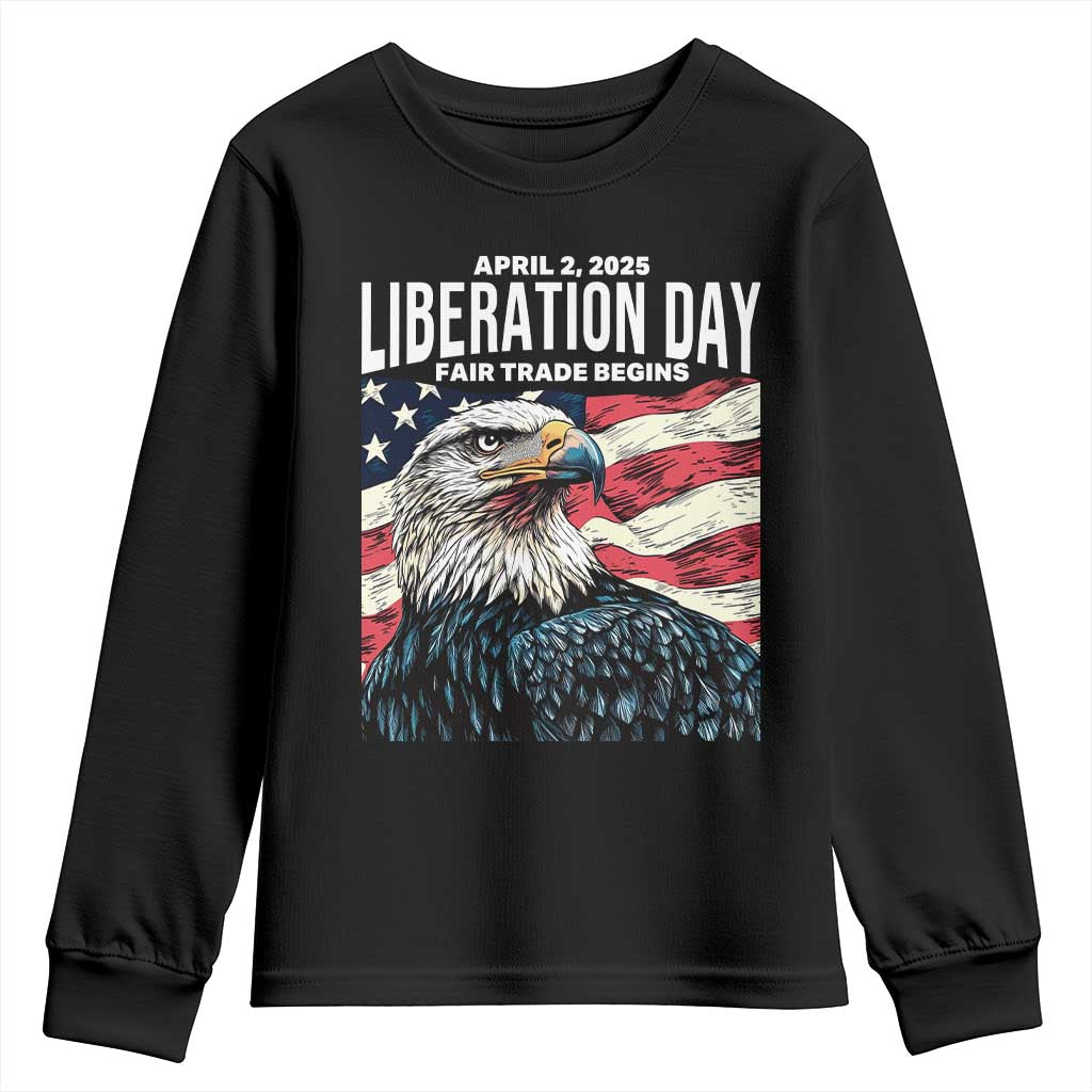 Liberation Day April 2 2025 Youth Sweatshirt Fair Trade Patriotic American Eagle USA Flag TS02 Black Print Your Wear