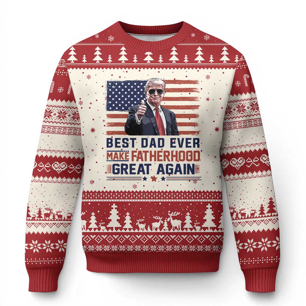Trump Best Dad Ever Ugly Christmas Sweater Funny Father's Day Make Fatherhood Great Again USA Flag TS02 Beige Red Print Your Wear