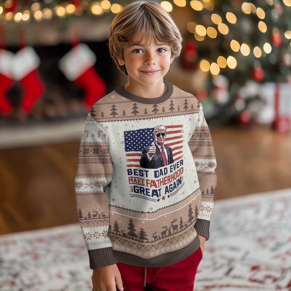 Trump Best Dad Ever Ugly Christmas Sweater Funny Father's Day Make Fatherhood Great Again USA Flag TS02 Mocha Mousse Print Your Wear