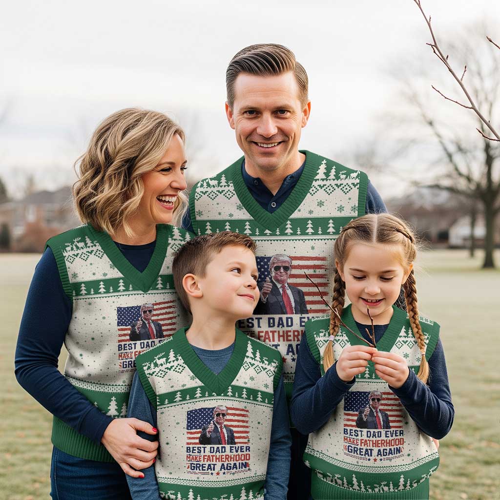 Trump Best Dad Ever V-Neck Knit Sweater Vest Funny Father's Day Make Fatherhood Great Again USA Flag TS02 Beige Green Print Your Wear