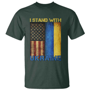 I Stand With Ukraine T Shirt Ukrainian American Flag TS02 Dark Forest Green Print Your Wear