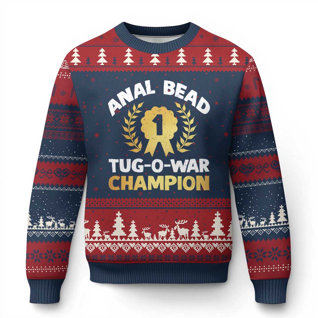 Anal Bead Tug O War Champion Funny Offensive Ugly Christmas Sweater Inappropriate Adult Humor Gold - Print Your Wear
