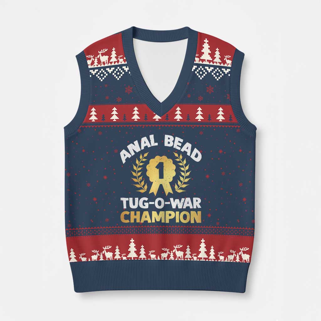 Anal Bead Tug O War Champion Funny Offensive V-Neck Knit Sweater Vest Inappropriate Adult Humor Gold TS02 Navy Red Print Your Wear