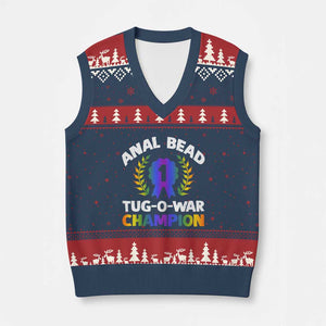 Anal Bead Tug O War Champion Funny Offensive V-Neck Knit Sweater Vest Inappropriate Adult Humor Rainbow TS02 Navy Red Print Your Wear