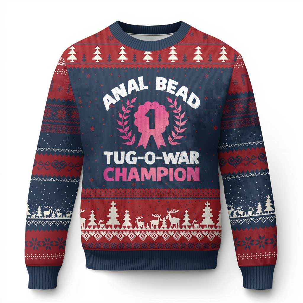Anal Bead Tug O War Champion Funny Offensive Ugly Christmas Sweater Inappropriate Adult Humor Pink - Print Your Wear