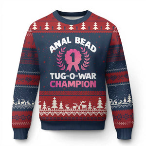 Anal Bead Tug O War Champion Funny Offensive Ugly Christmas Sweater Inappropriate Adult Humor Pink - Print Your Wear