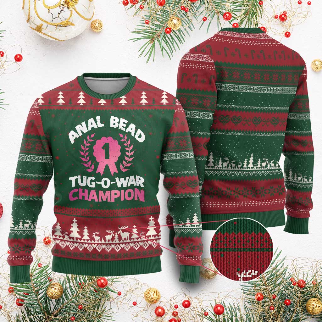 Anal Bead Tug O War Champion Funny Offensive Ugly Christmas Sweater Inappropriate Adult Humor Pink - Print Your Wear
