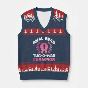 Anal Bead Tug O War Champion Funny Offensive V-Neck Knit Sweater Vest Inappropriate Adult Humor Pink TS02 Navy Red Print Your Wear