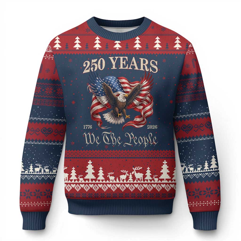 250 Years of Liberty American Semiquincentennial Ugly Christmas Sweater We The People Patriotic Eagle Heritage 1776 2026 TS02 Navy Red Print Your Wear