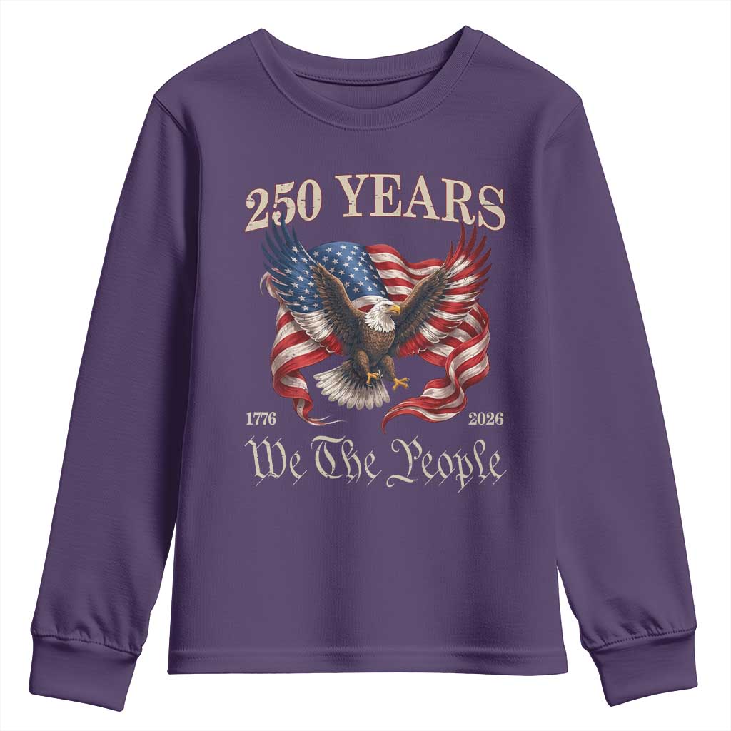 250 Years of Liberty American Semiquincentennial Youth Sweatshirt We The People Patriotic Eagle Heritage 1776 2026 TS02 Purple Print Your Wear