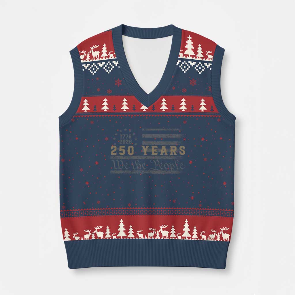 250 Years of Freedom American Flag Vintage V-Neck Knit Sweater Vest 1776-2026 We The People Patriotic Heritage TS02 Navy Red Print Your Wear