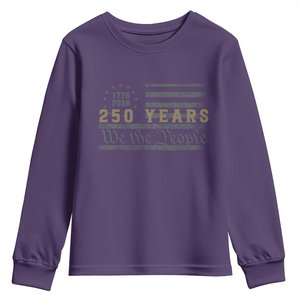 250 Years of Freedom American Flag Vintage Youth Sweatshirt 1776-2026 We The People Patriotic Heritage TS02 Purple Print Your Wear