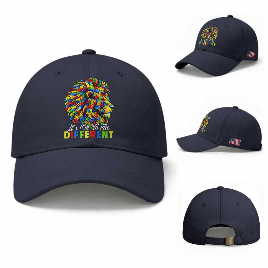 Colorful Autism Acceptance Lion Baseball Cap It Is Ok To Be Different Courageous Neurodiversity Support TS02 Baseball Cap Universal Fit Navy Print Your Wear