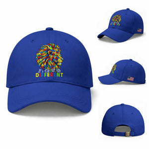 Colorful Autism Acceptance Lion Baseball Cap It Is Ok To Be Different Courageous Neurodiversity Support TS02 Baseball Cap Universal Fit Royal Blue Print Your Wear