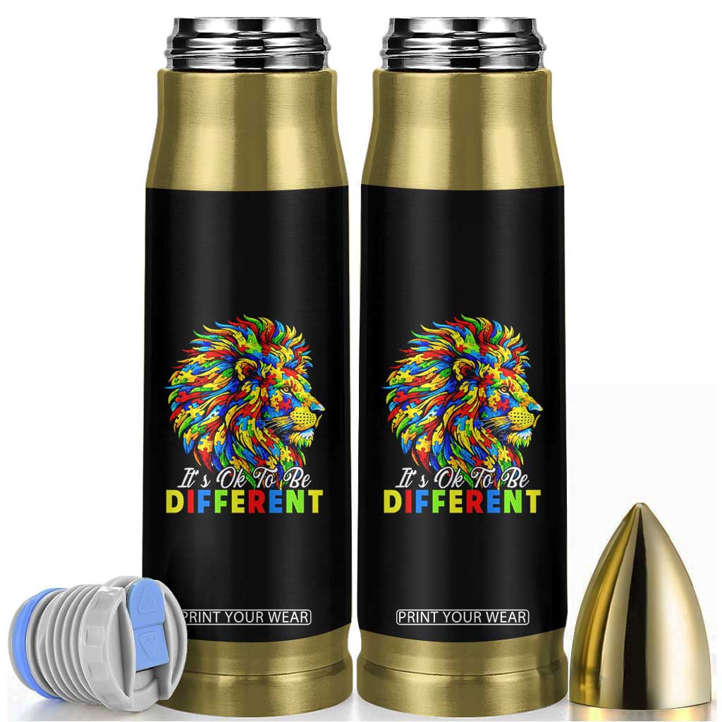 Colorful Autism Acceptance Lion Bullet Tumbler It Is Ok To Be Different Courageous Neurodiversity Support TS02 Black Print Your Wear