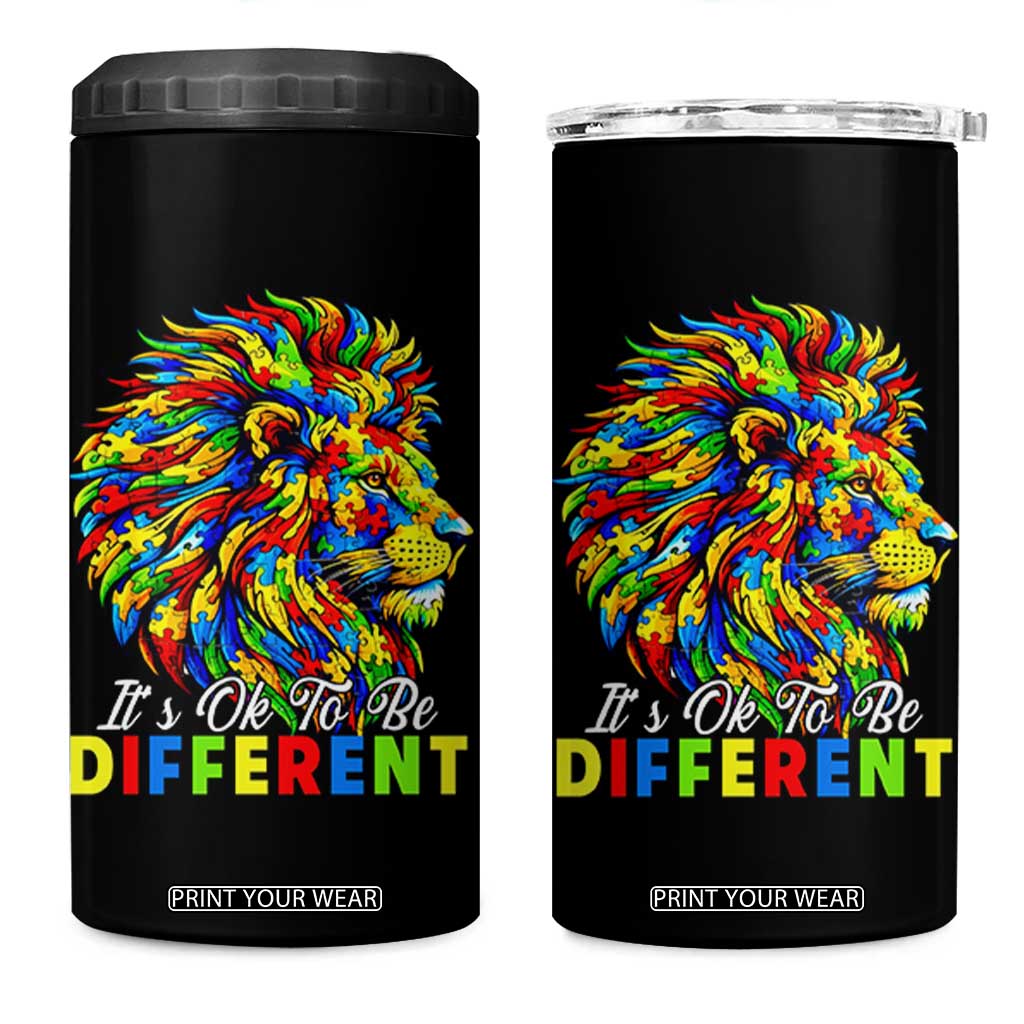 Colorful Autism Acceptance Lion 4 in 1 Can Cooler Tumbler It Is Ok To Be Different Courageous Neurodiversity Support TS02 One Size: 16 oz Black Print Your Wear