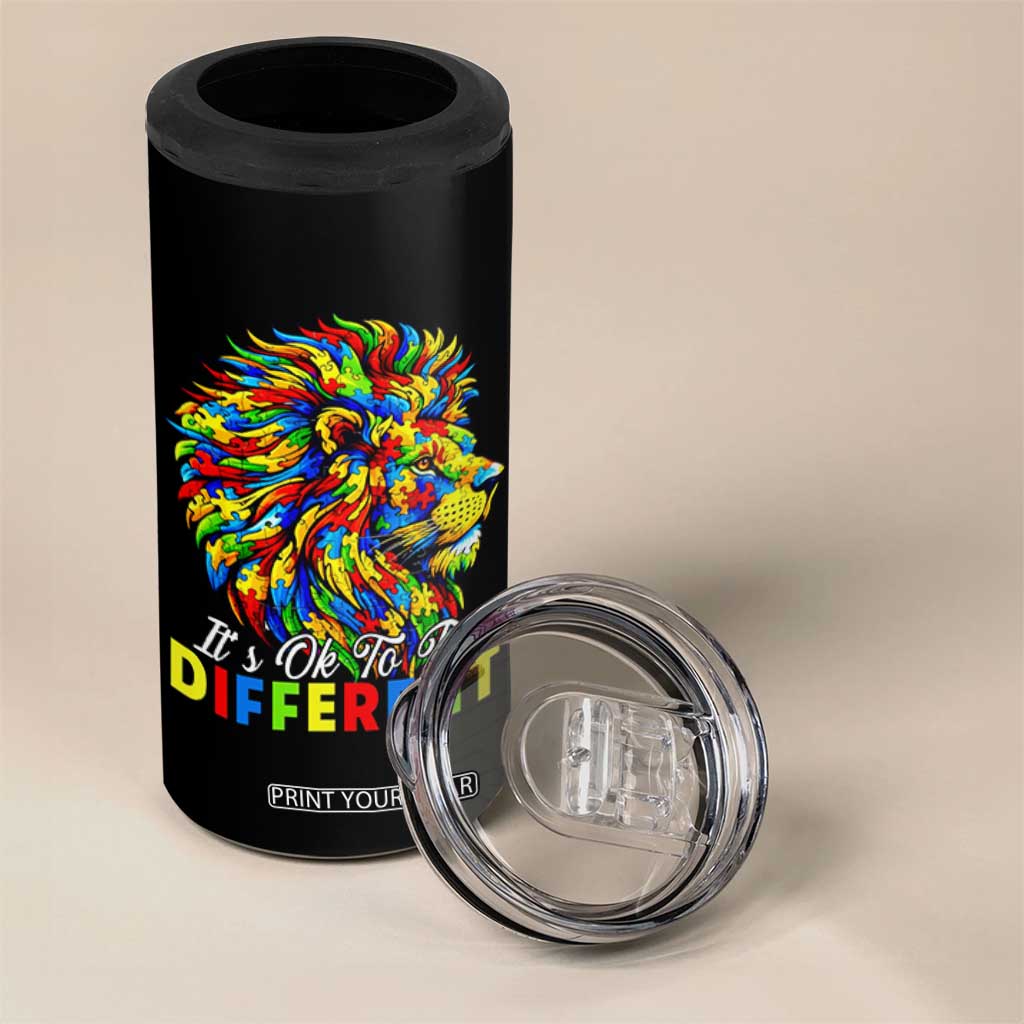 Colorful Autism Acceptance Lion 4 in 1 Can Cooler Tumbler It Is Ok To Be Different Courageous Neurodiversity Support TS02 Print Your Wear