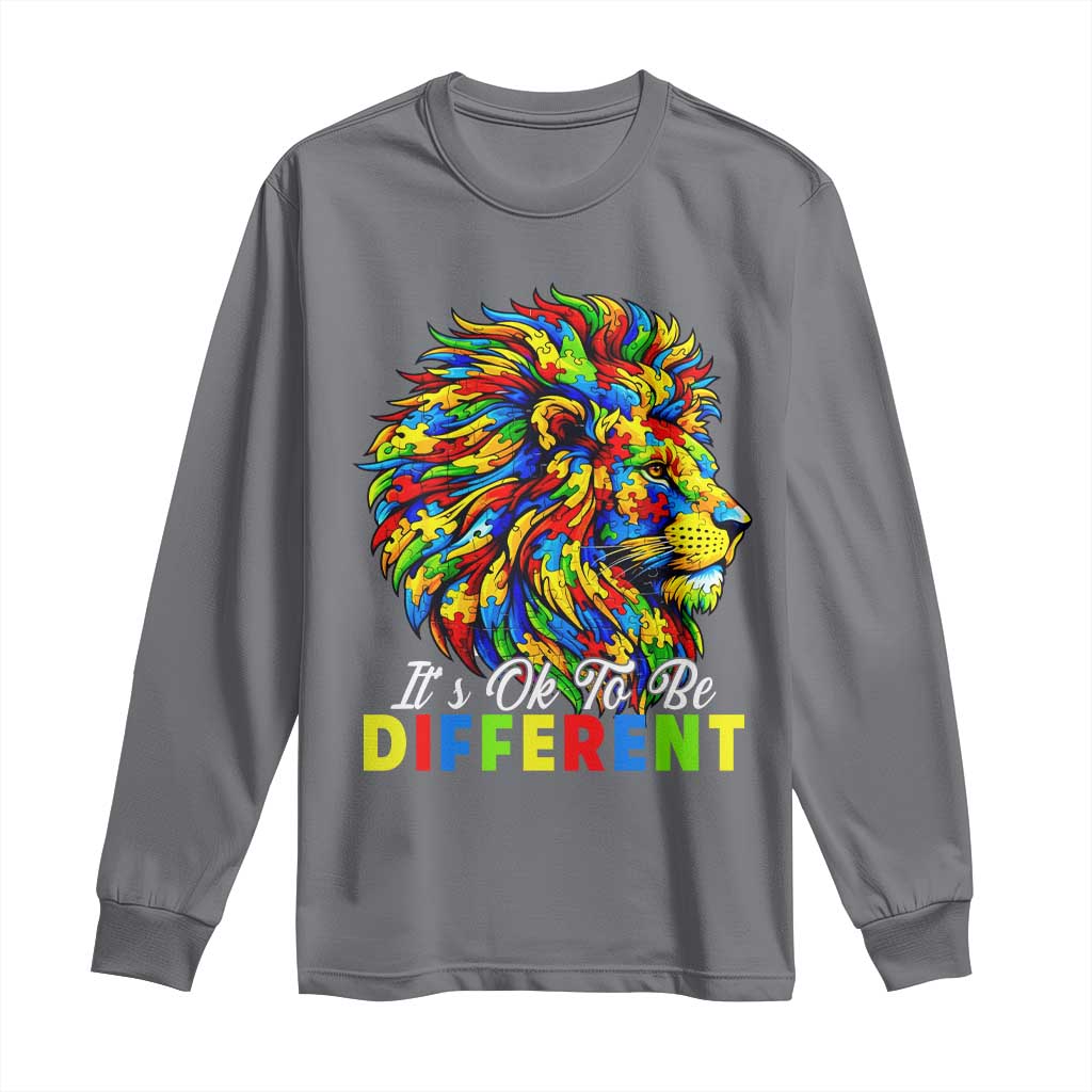 Colorful Autism Acceptance Lion Long Sleeve Shirt It Is Ok To Be Different Courageous Neurodiversity Support TS02 Charcoal Print Your Wear