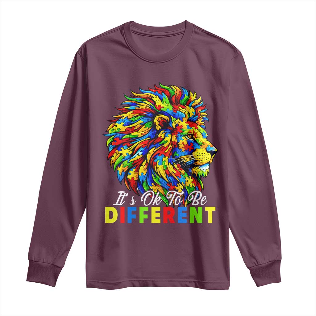 Colorful Autism Acceptance Lion Long Sleeve Shirt It Is Ok To Be Different Courageous Neurodiversity Support TS02 Maroon Print Your Wear