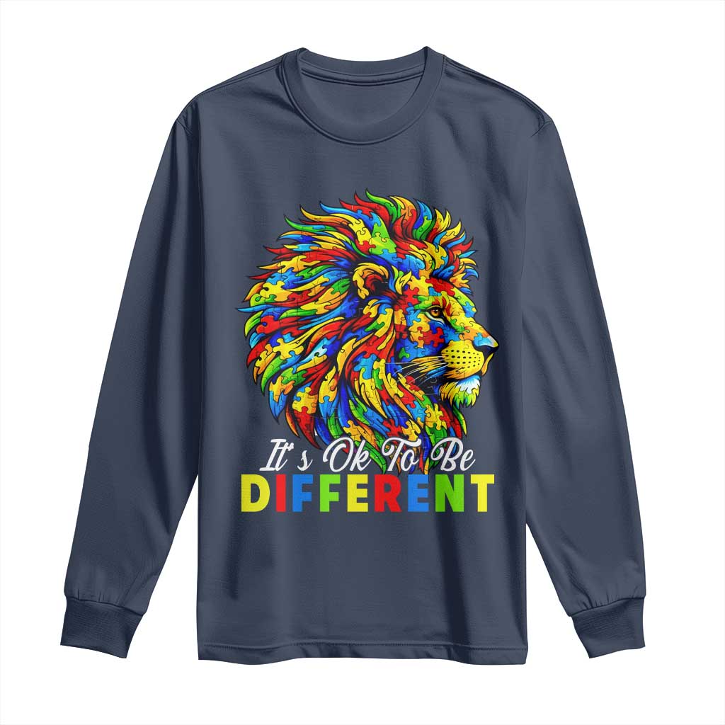 Colorful Autism Acceptance Lion Long Sleeve Shirt It Is Ok To Be Different Courageous Neurodiversity Support TS02 Navy Print Your Wear