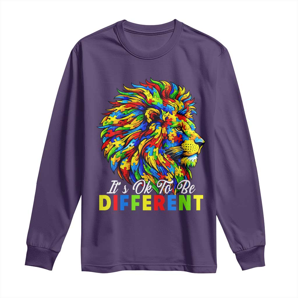 Colorful Autism Acceptance Lion Long Sleeve Shirt It Is Ok To Be Different Courageous Neurodiversity Support TS02 Purple Print Your Wear