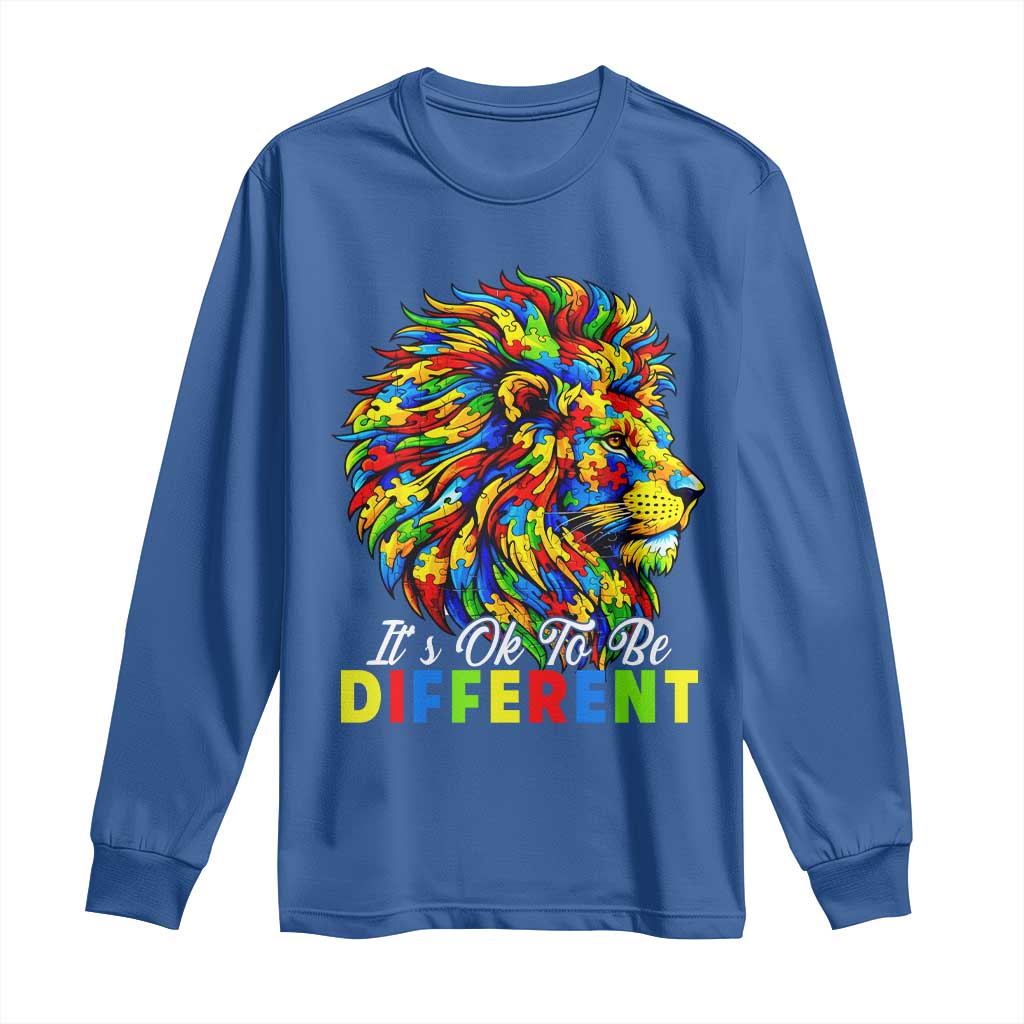Colorful Autism Acceptance Lion Long Sleeve Shirt It Is Ok To Be Different Courageous Neurodiversity Support TS02 Royal Blue Print Your Wear