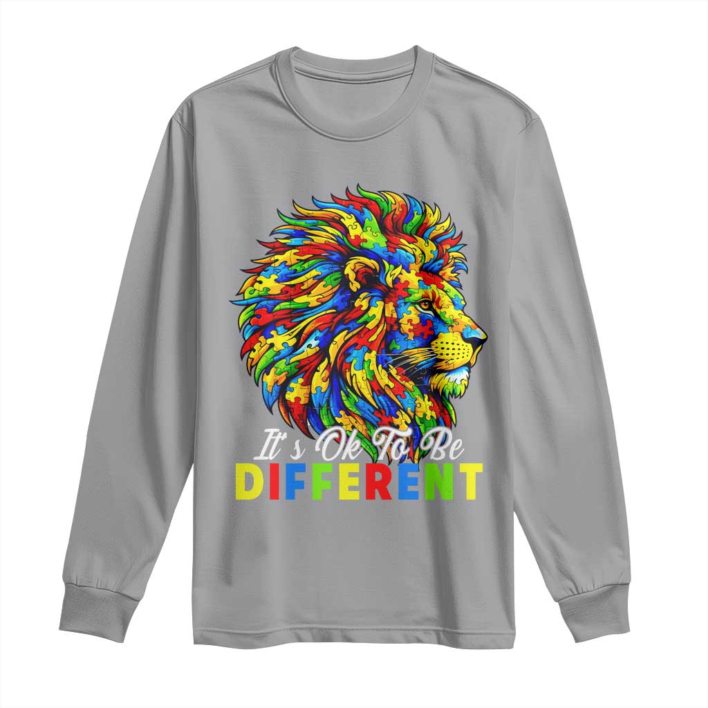 Colorful Autism Acceptance Lion Long Sleeve Shirt It Is Ok To Be Different Courageous Neurodiversity Support TS02 Sport Gray Print Your Wear
