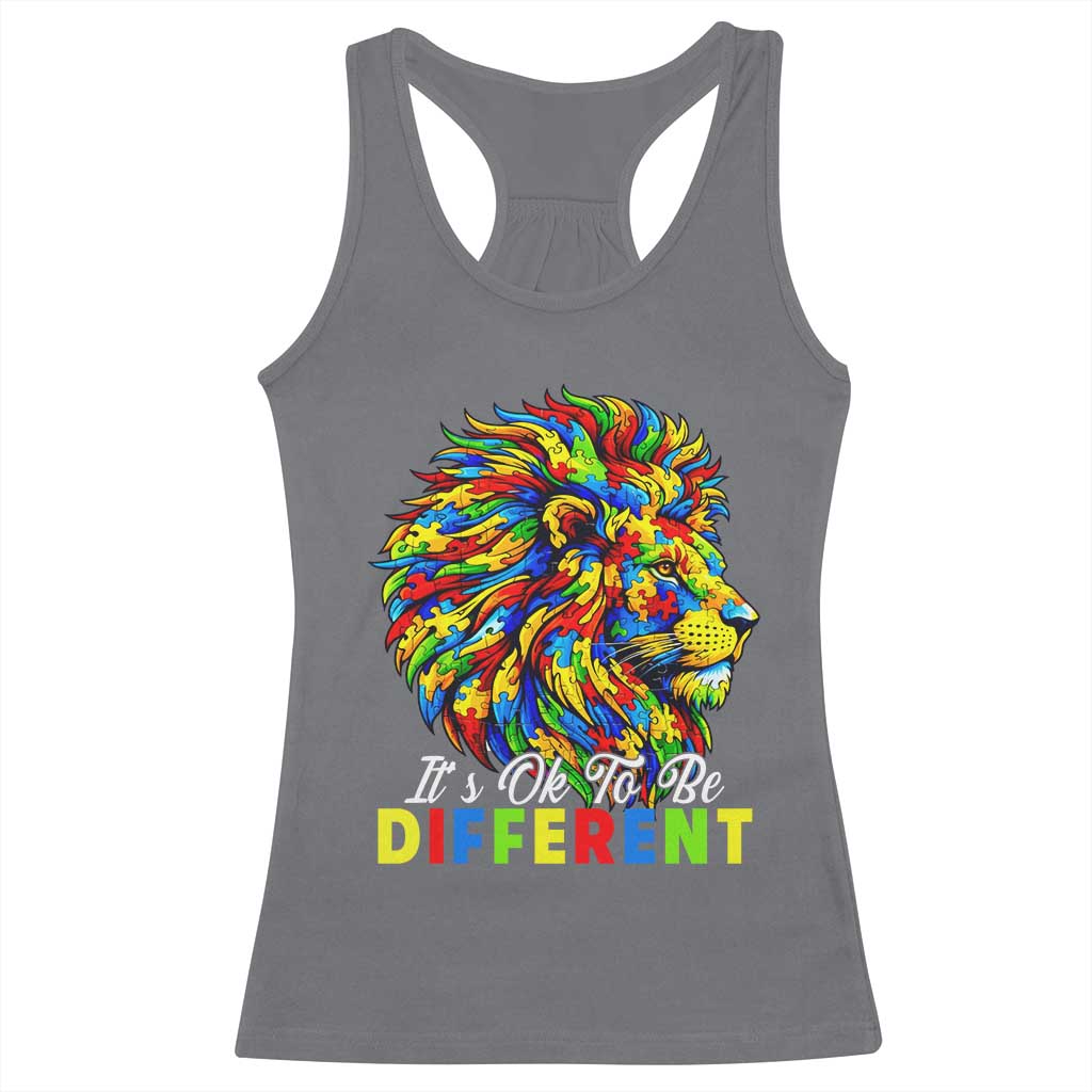 Colorful Autism Acceptance Lion Racerback Tank Top It Is Ok To Be Different Courageous Neurodiversity Support TS02 Charcoal Print Your Wear