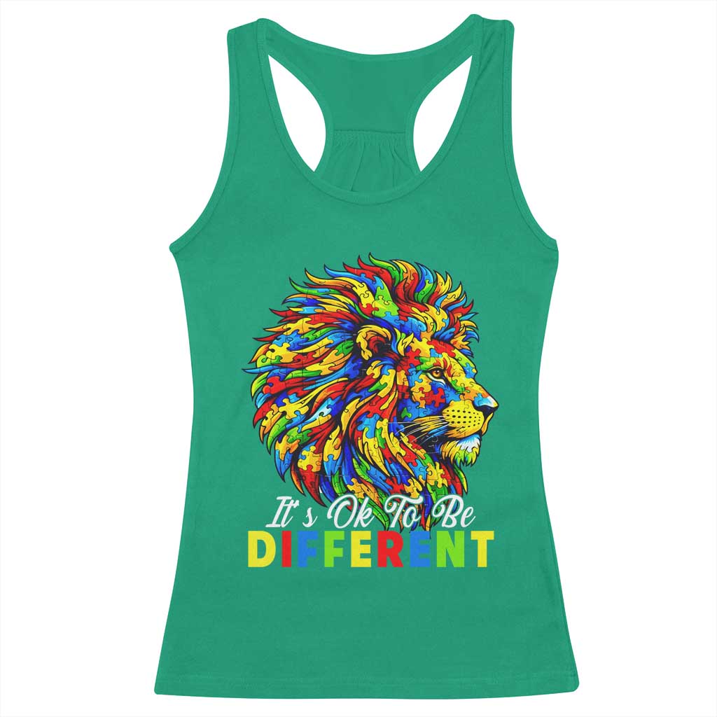 Colorful Autism Acceptance Lion Racerback Tank Top It Is Ok To Be Different Courageous Neurodiversity Support TS02 Irish Green Print Your Wear