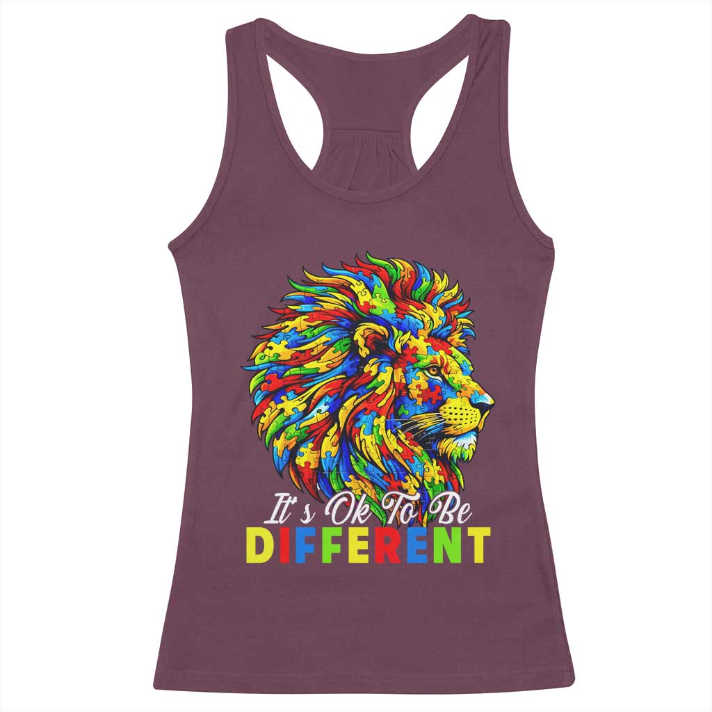 Colorful Autism Acceptance Lion Racerback Tank Top It Is Ok To Be Different Courageous Neurodiversity Support TS02 Maroon Print Your Wear