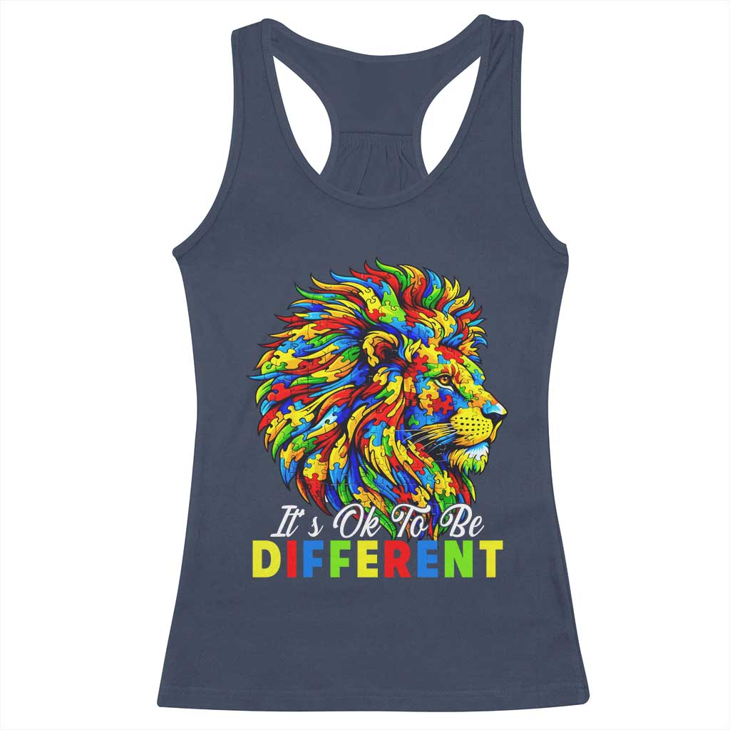 Colorful Autism Acceptance Lion Racerback Tank Top It Is Ok To Be Different Courageous Neurodiversity Support TS02 Navy Print Your Wear