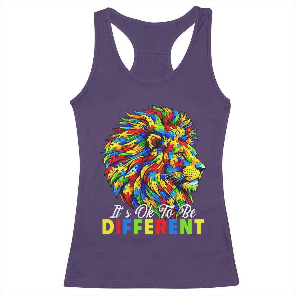 Colorful Autism Acceptance Lion Racerback Tank Top It Is Ok To Be Different Courageous Neurodiversity Support TS02 Purple Print Your Wear
