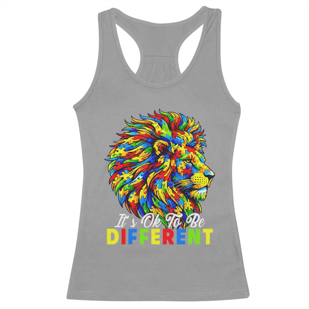 Colorful Autism Acceptance Lion Racerback Tank Top It Is Ok To Be Different Courageous Neurodiversity Support TS02 Sport Gray Print Your Wear