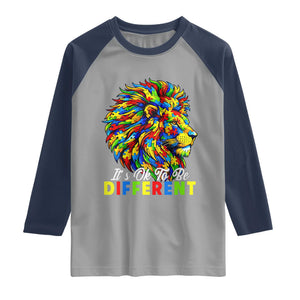 Colorful Autism Acceptance Lion Raglan Shirt It Is Ok To Be Different Courageous Neurodiversity Support TS02 Sport Gray Navy Print Your Wear