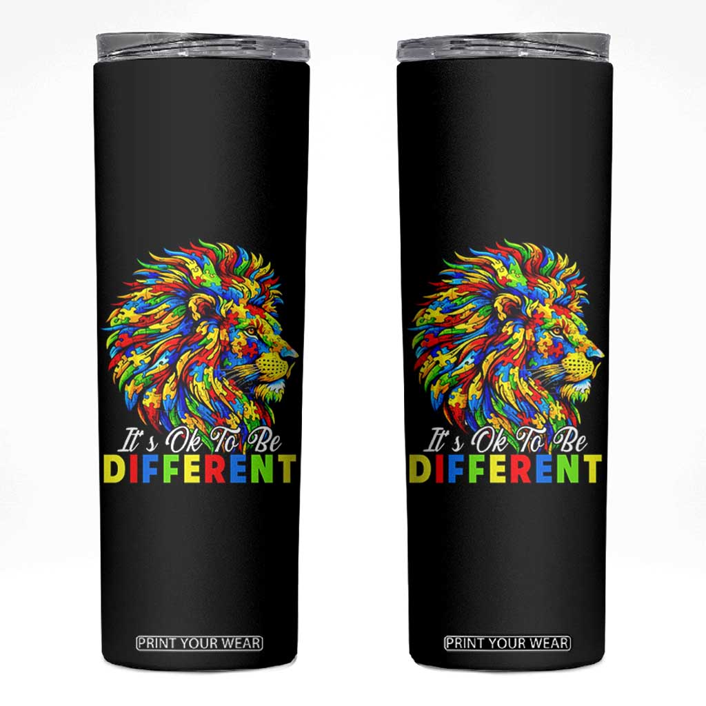 Colorful Autism Acceptance Lion Skinny Tumbler It Is Ok To Be Different Courageous Neurodiversity Support TS02 Black Print Your Wear