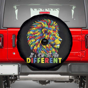Colorful Autism Acceptance Lion Spare Tire Cover It Is Ok To Be Different Courageous Neurodiversity Support TS02 Black Print Your Wear