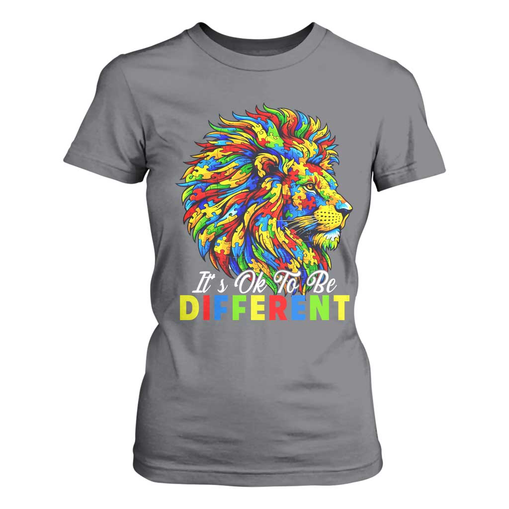 Colorful Autism Acceptance Lion T Shirt For Women It Is Ok To Be Different Courageous Neurodiversity Support TS02 Charcoal Print Your Wear