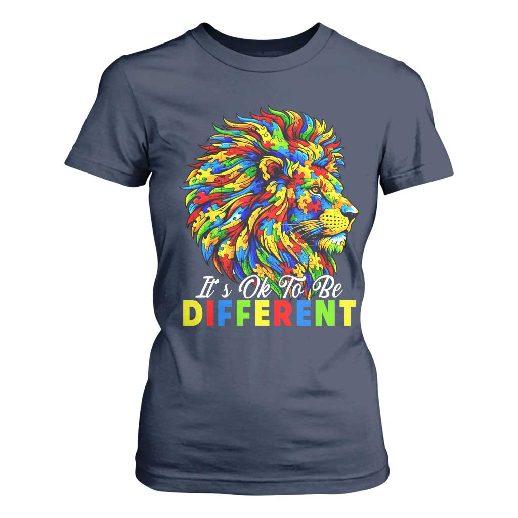 Colorful Autism Acceptance Lion T Shirt For Women It Is Ok To Be Different Courageous Neurodiversity Support TS02 Navy Print Your Wear