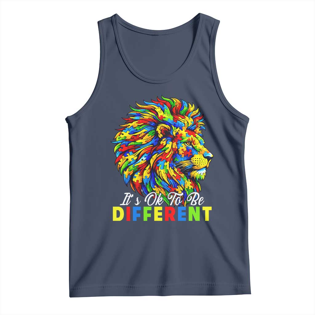 Colorful Autism Acceptance Lion Tank Top It Is Ok To Be Different Courageous Neurodiversity Support TS02 Navy Print Your Wear