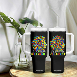 Colorful Autism Acceptance Lion Tumbler With Handle It Is Ok To Be Different Courageous Neurodiversity Support TS02 Print Your Wear